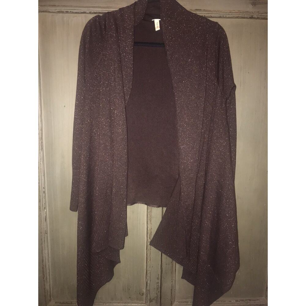 tricot joli Brown Glitter Sparkle Long Sleeve Wrap Open Front Sweater M